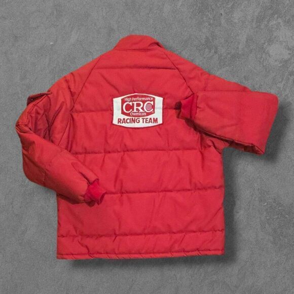 Vintage CRC Racing Puffer Red Quilted Mens Large Zip Up Jacket - Picture 2 of 6